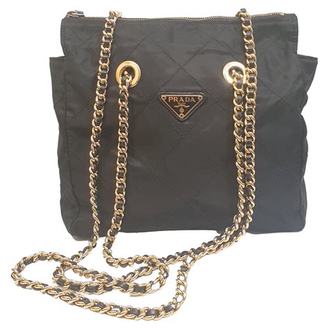 prada tessito bags nylon with gold lofo|Prada handbags.